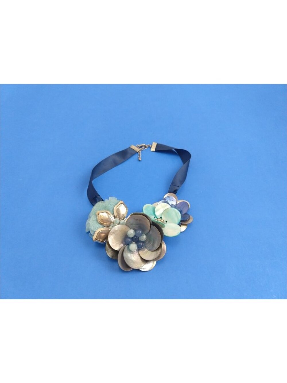 Blue Daisy Rhinestone Floral Bib Choker Necklace